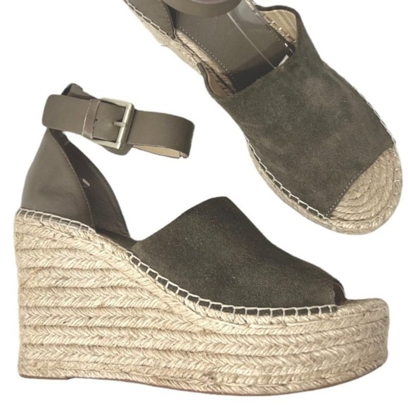Marc Fisher Adalyn Espadrille Wedges Womens size 9.5M Taupe Leather Suede - Picture 1 of 10